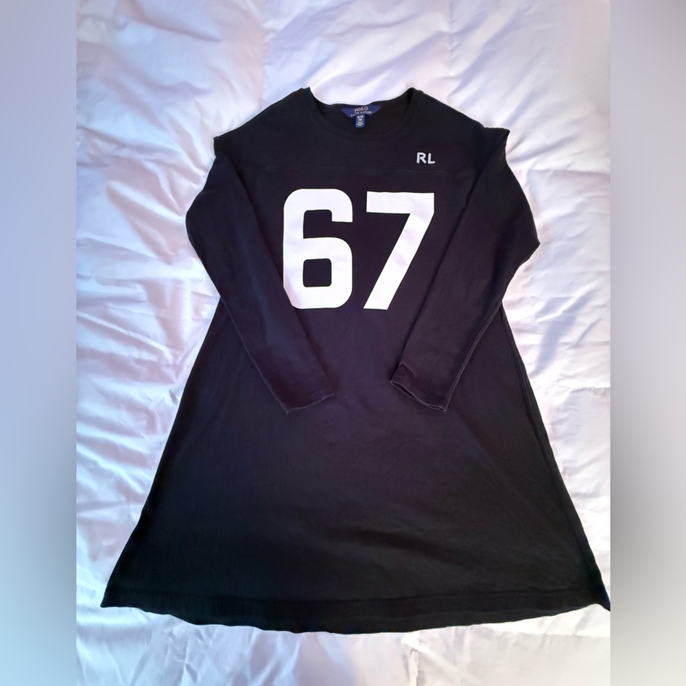 Ralph Lauren Black Long Sleeve Juniors Sweatshirt Dress with White '67' Graphic